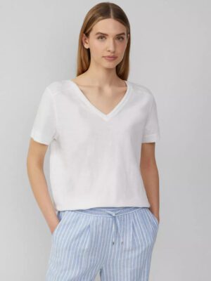 2165872.0100 gynaikeio cotton t-shirt s'oliver me V laimokopsi se lefko xroma