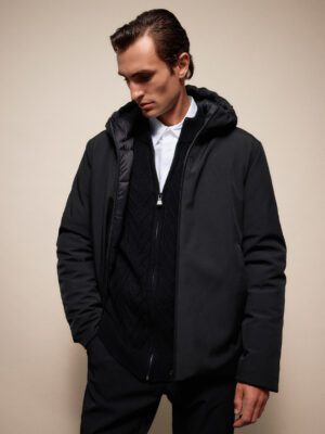 54-201-078#010 andriko konto mpoyfan me koukoula double face black black