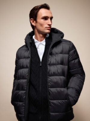 54-201-078#010 andriko konto mpoyfan me koukoula double face black black