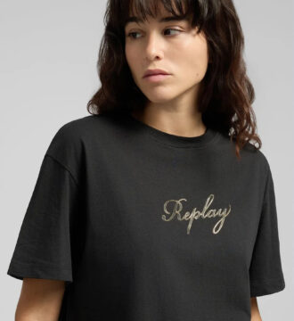 W3089F.000.20994.098 gynaikeio replay crew neck t-shirt se reguler grammi mavro