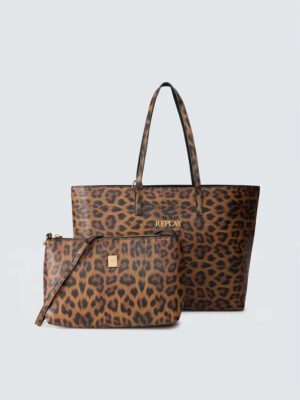 gynaikeia shopper animal print tsanta diplis opseos me extra esoteriko tsantaki