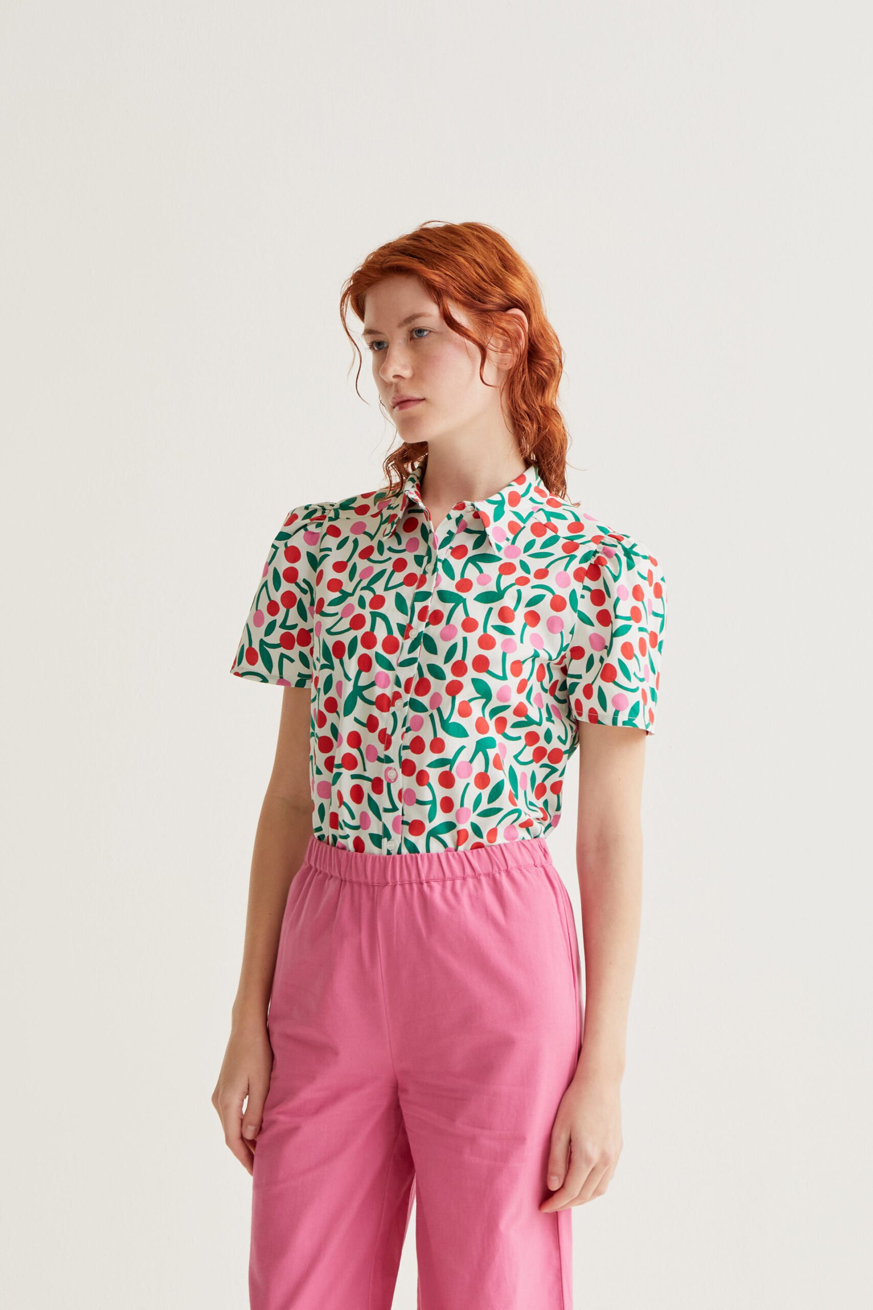 BURGUNDY PRINT SHIRT COMPANIA FANTASTICA 61C/41022 gynaikeio kontomaniko poukamiso me kerasia compania fantastica