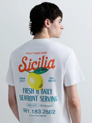 M3378.000.23608P.011 andriko t-shirt replay with sicily back print se lefko xroma