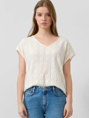 2179969.0200 gynaikeio kontomaniko t-shirt s;oliver se ecru xroma me ajour pattern