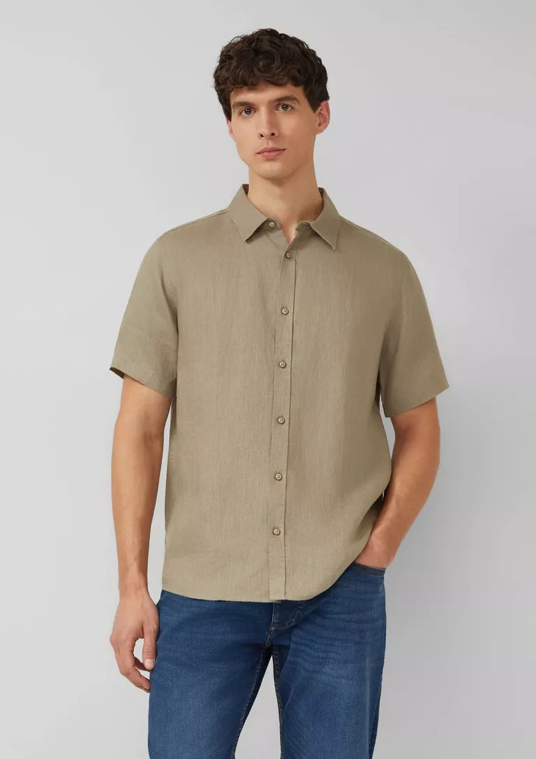 ΛΙΝΟ ΚΟΝΤΟΜΑΝΙΚΟ ΠΟΥΚΑΜΙΣΟ S’OLIVER: Regular Fit 2176474.7853 andriko kontomaniko lino poykamiso s'oliver se olive xroma