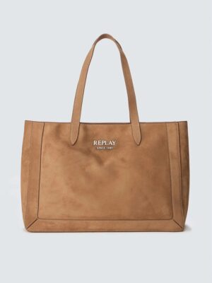 FW01AL.000.A7243S.C06B gynaikei replay tote bag se skouro mpez xroma kai veloudini yfi