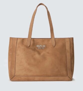 FW01AL.000.A7243S.C06B gynaikei replay tote bag se skouro mpez xroma kai veloudini yfi