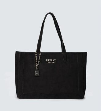 FW01AL.000.A7243S.C098 gynaikei replay tote bag se mavro xroma kai veloudini yfi