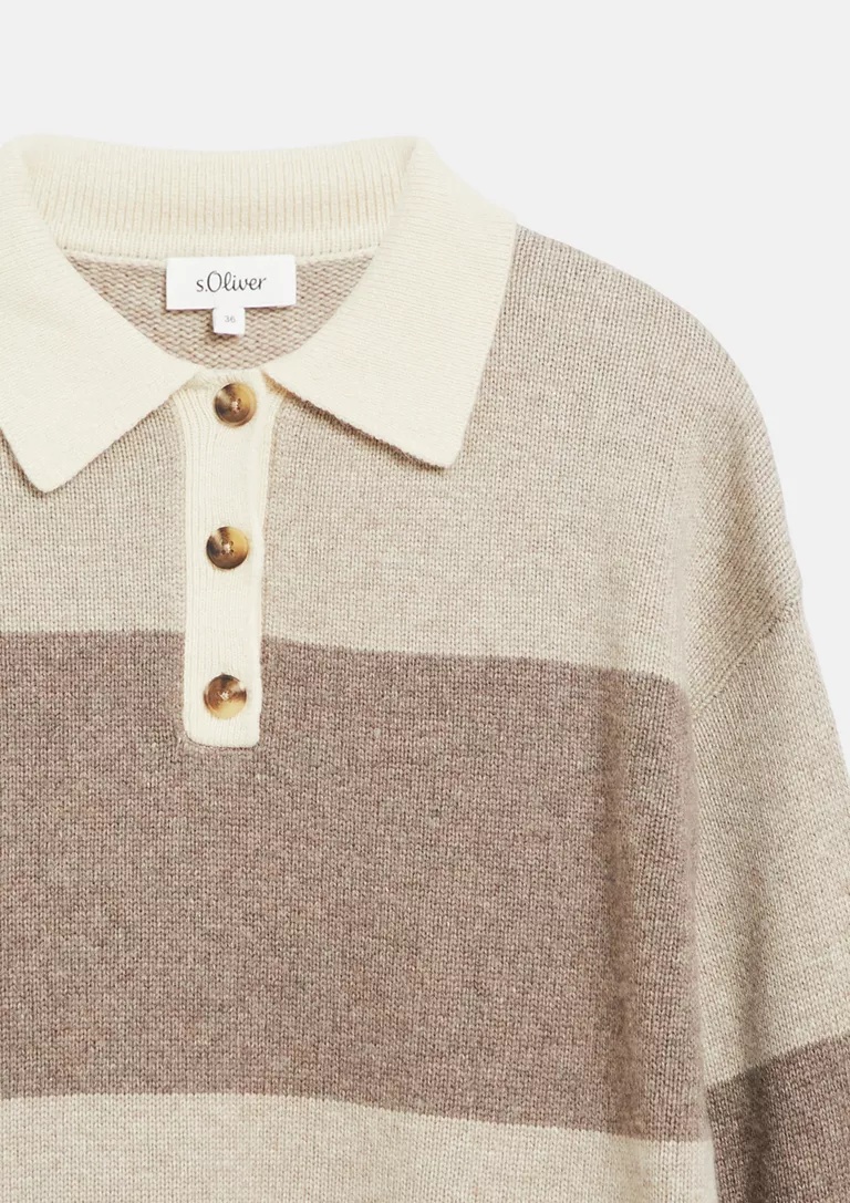 KNITTED WITH POLO COLLAR S’OLIVER 2182170 gynaikeia plekti blousa me giaka kai riga s'oliver