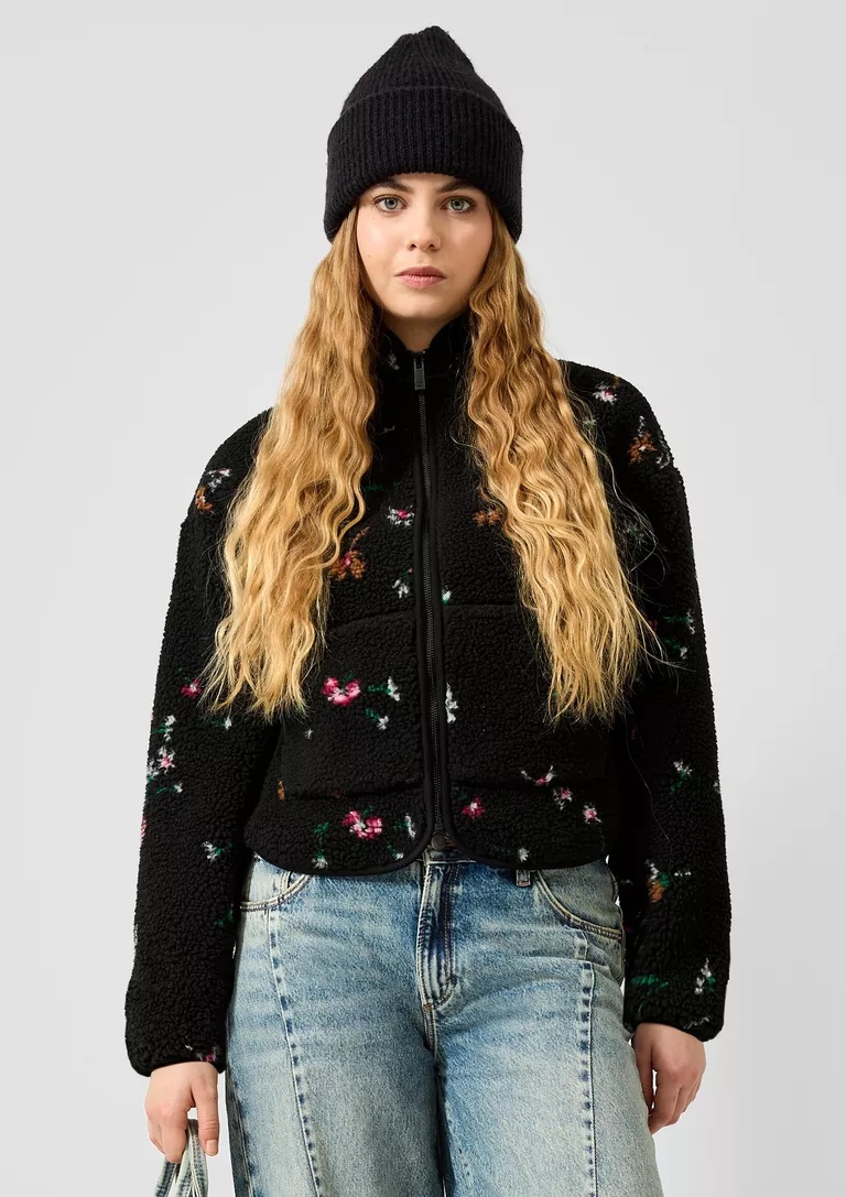 FLUFFY TEDDY JACKET WITH ALL OVER PRINT S’OLIVER 2184455 teddy jacket with all over print s'oliver