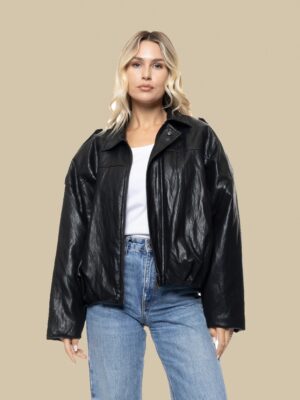 56-101-041 gynaikeio leather-look cropped jacket black