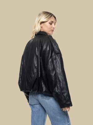56-101-041 gynaikeio leather-look cropped jacket black