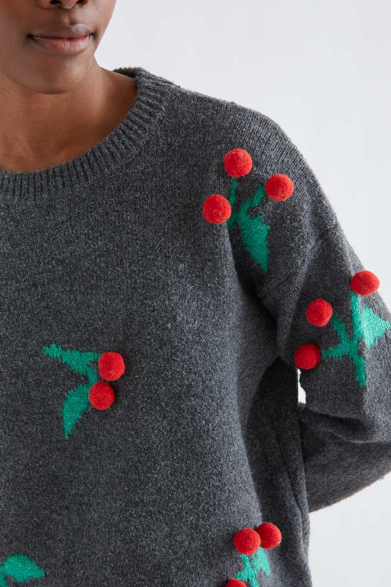 ΠΛΕΚΤΗ ΜΠΛΟΥΖΑ ΜΕ POMPOMS COMPANIA FANTASTICA 64C/10476 plekti mplousa me pompoms se sxedio kerasia compania fantastica