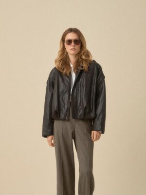 56-101-041 gynaikeio leather-look cropped jacket kafe skouro